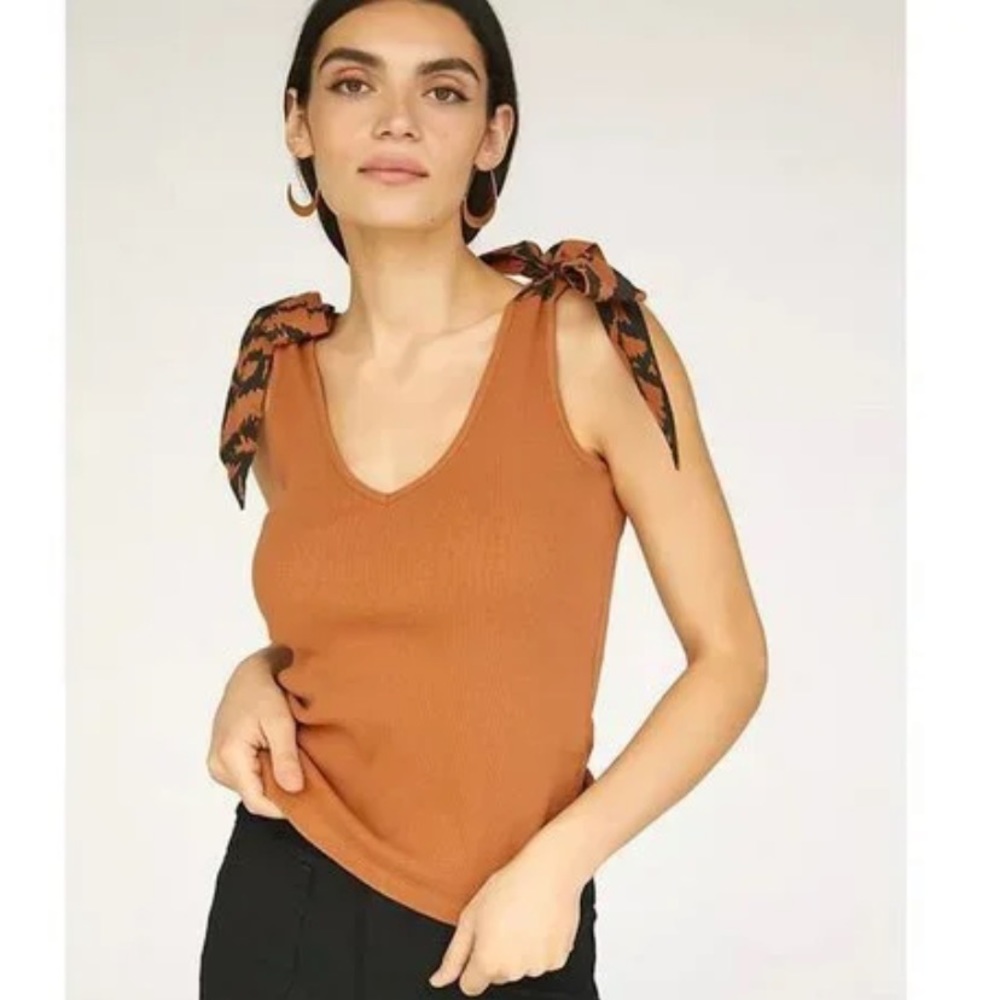 Anthropologie Rust Tie-Shoulder Ribbed Tank